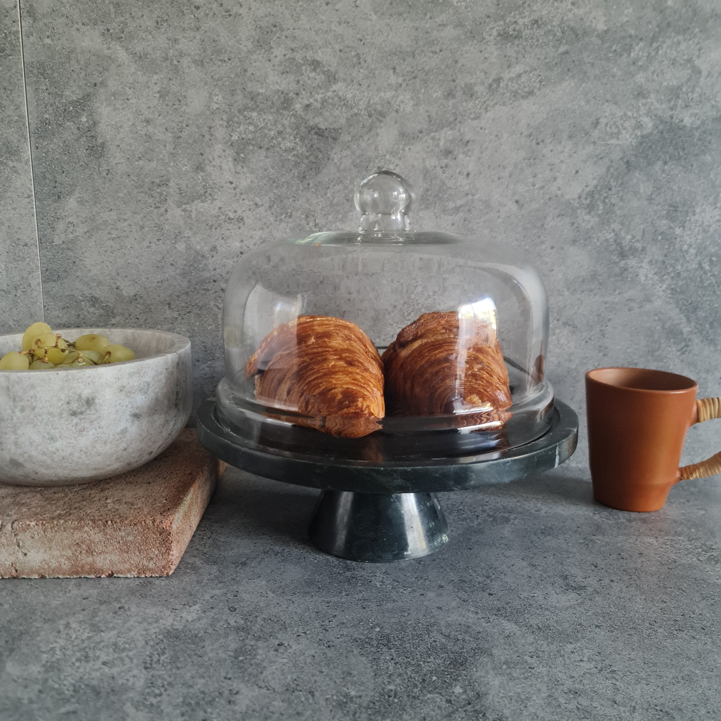 Midnight Gleam - Marble Food Dome with Stand, Cake Stand