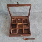 Sheesham Spice Box - 9 Compartment & Spoon