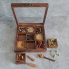 Spice Box, Sheesham Wood 9-Compartment Spice Box with Spoon