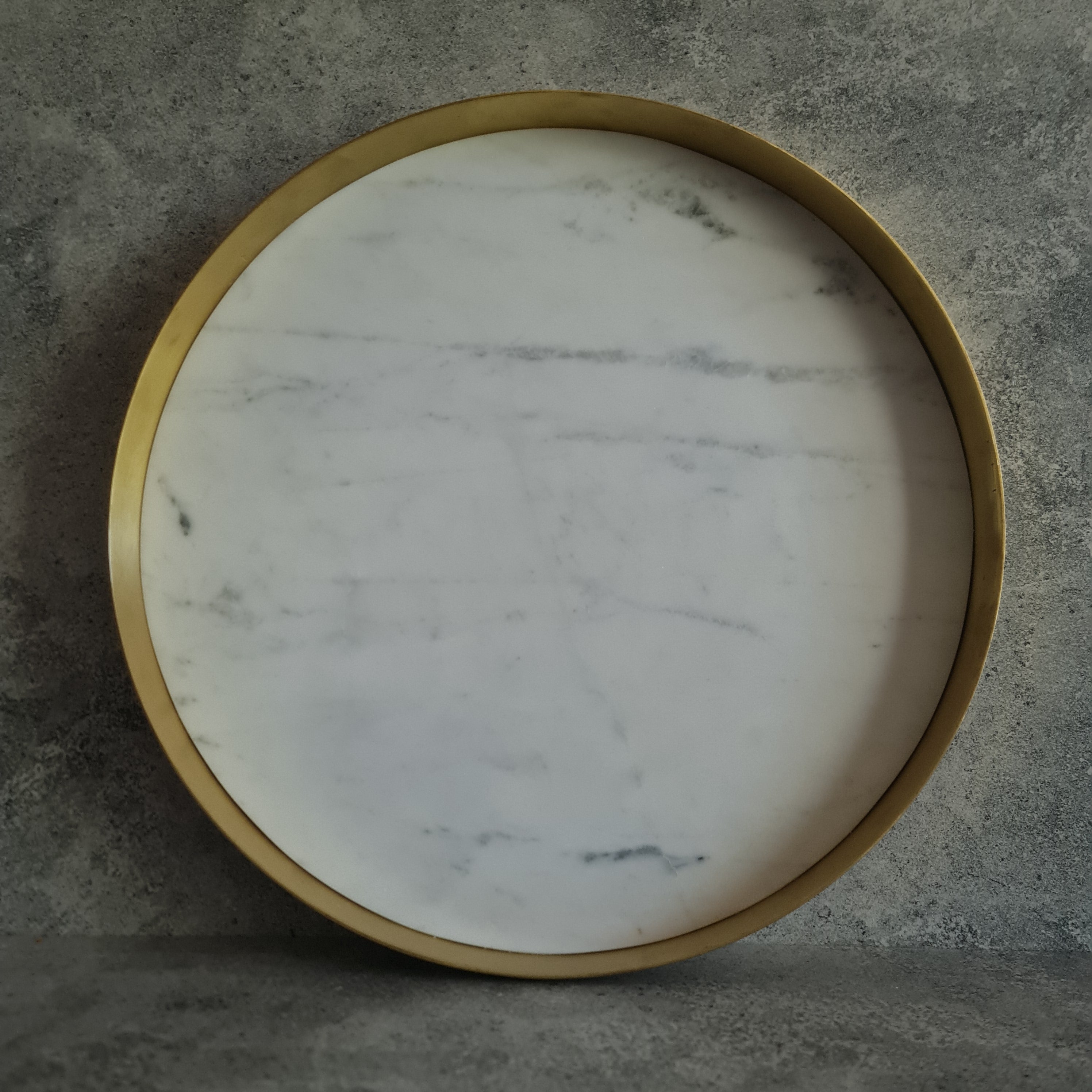 White Marble Tray, White Marble Decorative tray, White Marble Tray with Plain Brass Ring