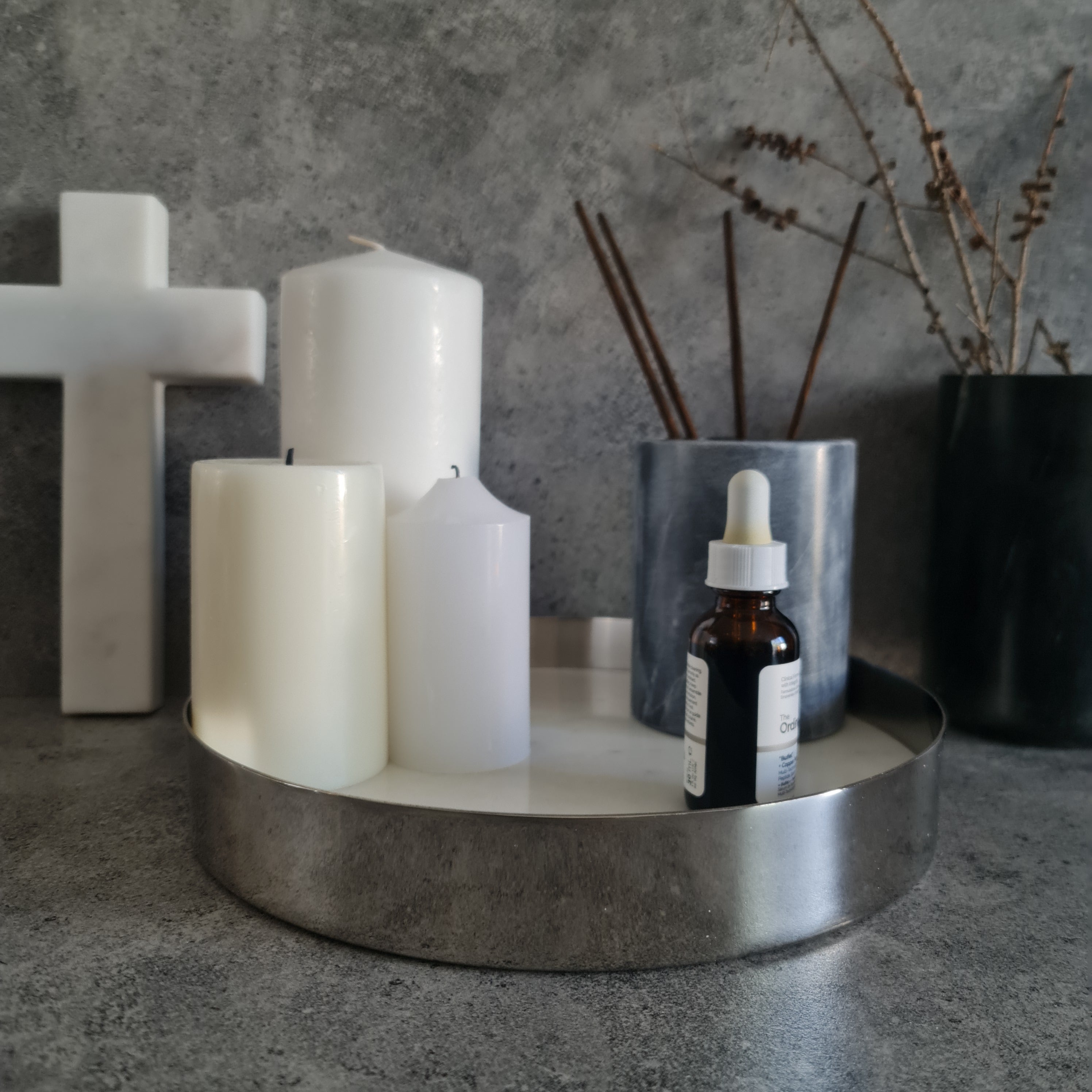 White Marble Tray, White Marble Decorative tray, White Marble Tray with Plain Nickel Ring